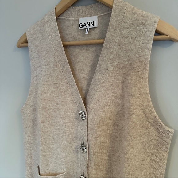 NEW Ganni Cashmere Mix Button Vest Sweater in Oyster Gray / Cream - size XS - Picture 4 of 7
